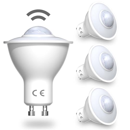 DoRight LED-Bewegungssensorlampe GU10 mit PIR-Sensor, 5W Bewegungsaktiviert, Kaltweiß 6000K Sicherheitslicht, Erfassungsbereich bis 7 Meter, 120° Erfassungswinkel