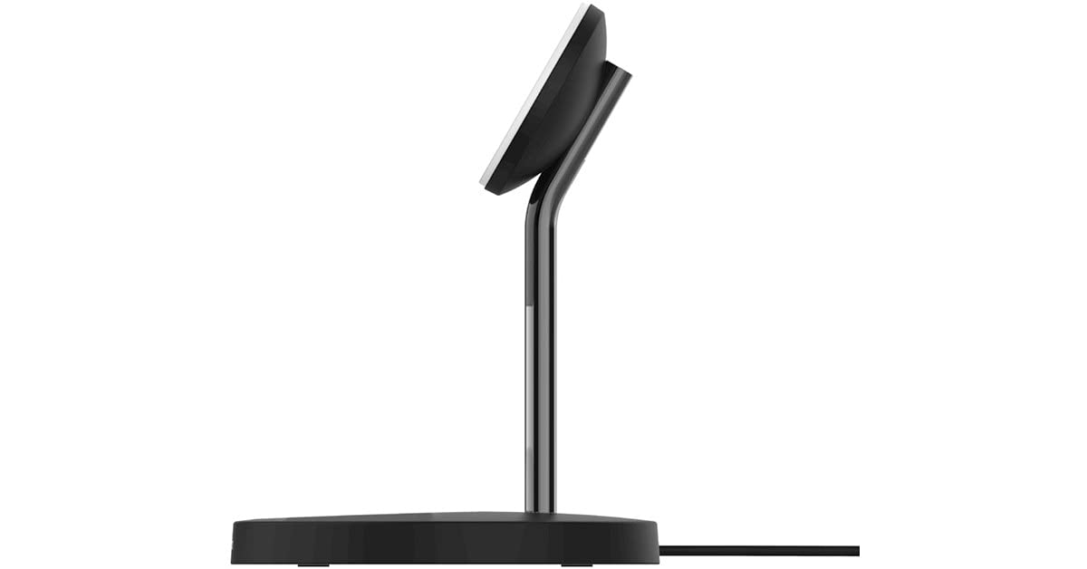 Belkin Cargador Inalámbrico 2 en 1 con MagSafe (Carga Rápida de 15 W, Soporte de Carga para la Serie iPhone 14, 13, AirPods y Otros Dispositivos con MagSafe, Adaptador de Corriente Incluido), Negro