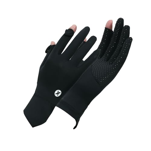 keynoyin Summer Original Silk ice Silk Non-Slip Gloves, Breathable flip Cover Touch Screen gloves-F6-8 Black