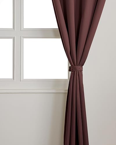 Image of The Home Story Dark Cocoa Blackout Eyelet Long Door Curtains Set of 2, (9 Feet) 54 x 108 Inches, Room Darkening & Noise Reduction Curtains with Tiebacks