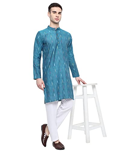 Image of Vastraa Fusion Men's Printed Kurta Pure Cotton Long Kurta, Round Collar, Full Sleeves, Button Kurta, Ethnic Wear