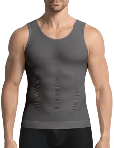 Image of 1 Pack Compression Shirt Men Body Shaper Vest Workout Tank Top | Tummy Control Slimming Undershirts,Gym Shapewear for Mens,Hides Man Boobs