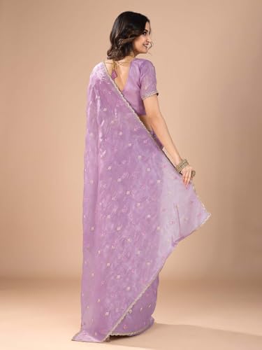 Image of AKHILAM Women's Organza Embroidered Sequins Work Saree With Unstitched Blouse Piece (RANI2501 RN Parent)
