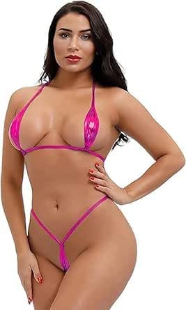 Micro Bikini Set PU Leather Halter 10 Colors Adjustable Back Swimwear Thong Bikini Lingerie Sexy Beachwear