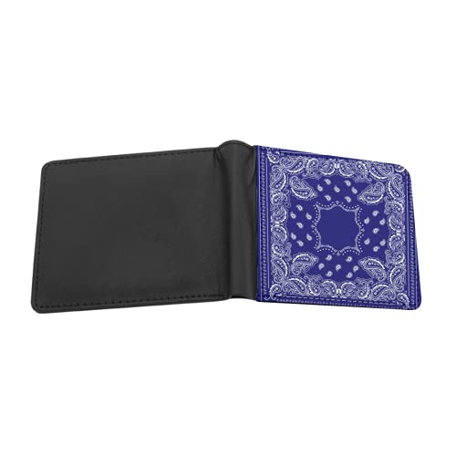 3907061 Mens Womens Slim Wallet,Bandana in Blue,With ID Window Money Clip RFID Blocking Bifold Credit Card Holder Front Pocket, Black 2, One Size2