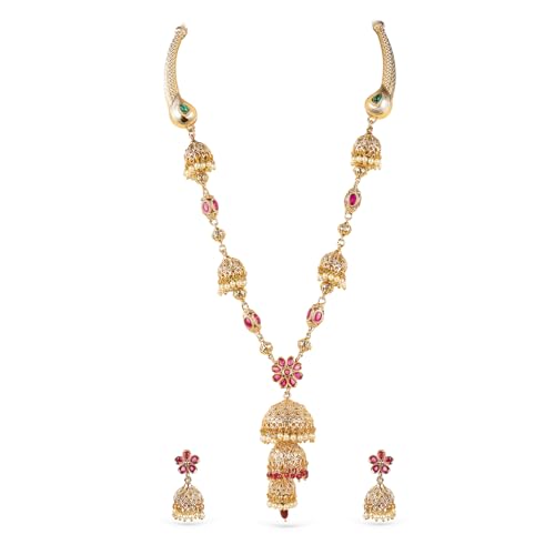 Image of Rubans Gold Plated Traditional Necklace Set with Jhumka for Women