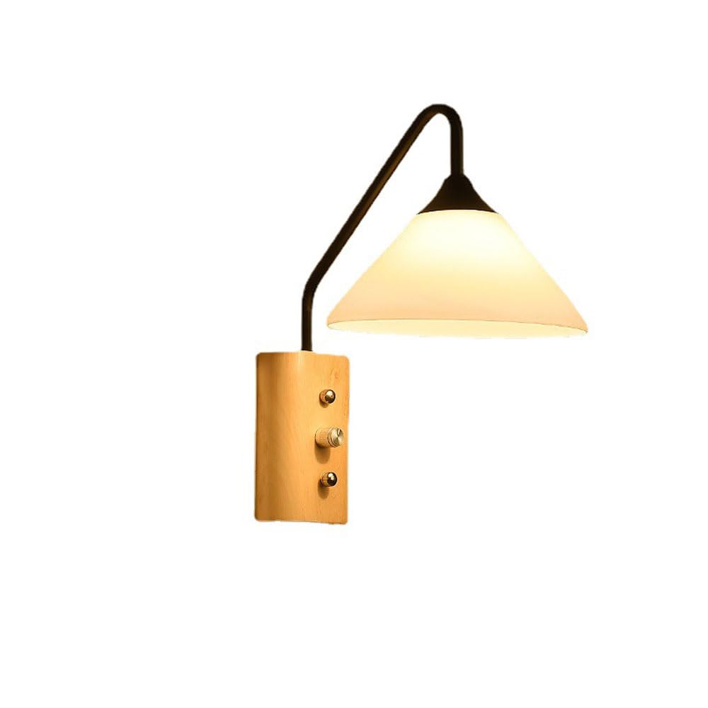 AWEITG 11.8 Inch Barn Shape Wall Sconce Glass Shade and Wooden Base - E27 Lighting Fixture for Bedroom and Living Room
