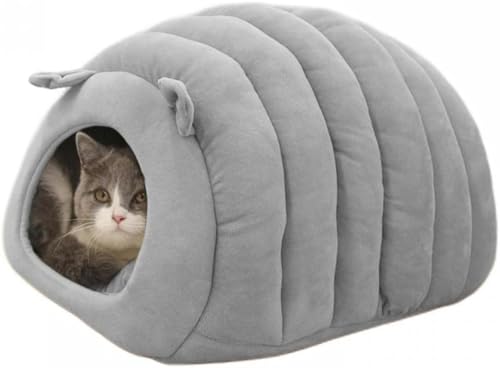 YAKINO 猫ベッド 猫ハウス ドーム型 クッション 洗える ふわふわ 小型犬 滑り止め 可愛い シープ ペット用品 軽量 四季/冷房/保温防寒/快適 柔らかいドッグハウス (グレー,40*35*35cm)