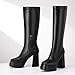 IDIFU IN4 Black Knee High Platform Gogo Boots for Women with Square Toe, Chunky Block Heel, Comfortable, Sexy, Pull On Fall Boots (Black Pu, 8)