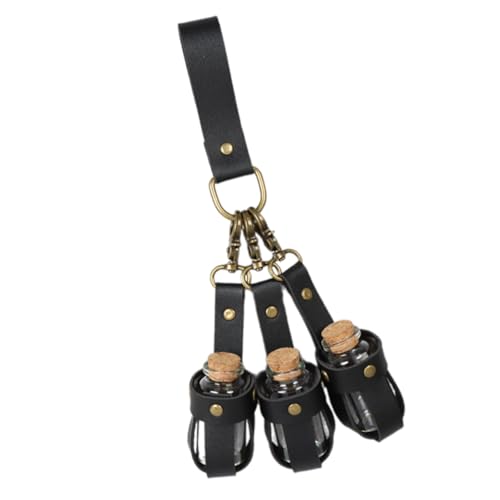 Halloween-Hexentrankflasche mit Lederhalter, Korkverschluss, Zauberer-Kostüm, Cosplay, Zubehör für Damen und Herren, mittelalterliche Leder-Gürteltaschen, Schwarz , One size