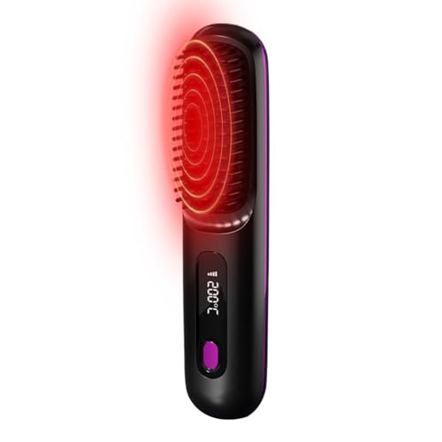 Zunishaone Cepillo Térmico Para Cabello,Peine Alisador De Cabello - 3 Modos Ajustable Sin Cables Con Pantalla Táctil Para Casa Adolescentes Rizado Estilismo Exterior Viaje Desenredado Mujeres Salón