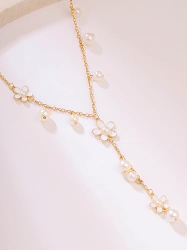 Image of Yellow Chimes Long Chain Necklace for Women Floral Pearl Fashion Long Chain Necklace Pendant for Women and Girls