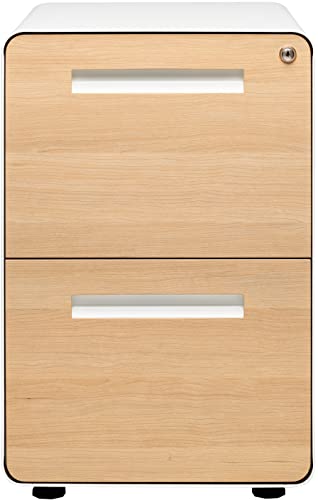 Laura Davidson Furniture Stockpile 2 Drawer Mobile File Cabinet with Lock - Under Desk Metal Filing Cabinet, Legal/Letter File Folders, Wheels and Stationary Feet, Pre-Assembled, White/Wood