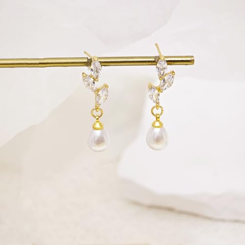 Tituthia Pearl Drop Earrings for Women Trendy, 14k Gold Pearl Earring Dainty Wedding Gold Dangle Earrings for Women Hypoallergenic Bridesmaid Bridal Prom Jewelry by TITUTHIA - Image 6
