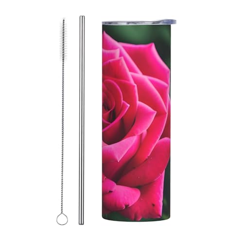 Juego de dos tazas de acero inoxidable con tapa, botella de agua aislada con estampado de rosas de 20 onzas, fácil de transportar para cafetería, oficina, coche, deportes
