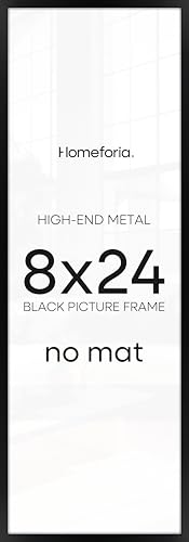 Image of Homeforia 8x24 Black Panoramic Picture Frame, High-End Metal, Glass | High End Aluminum, Tempered Glass, 8x24 in Edge-to-Edge Display 24x8, Wall Kit, Set Of 3