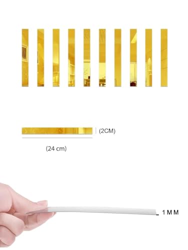 Bikri Kendra - Strip Designed Rectangle Shape Mirror Stickers for Wall, Acrylic Mirror Wall Decor Sticker, Wall Stickers for Hall Room (Silver_Strip, 10)