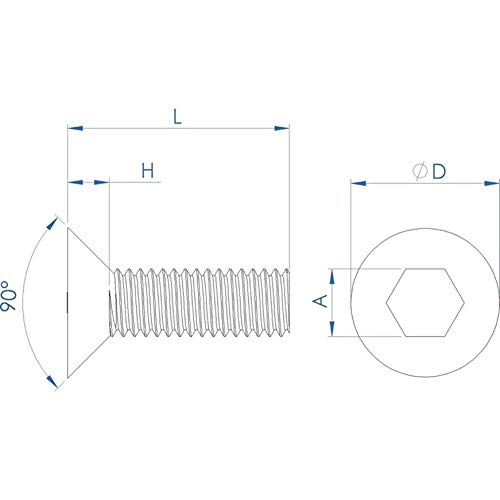 Image of Fullerkreg 18-8 Stainless Steel Hex Drive Flat Head Screw M12 x 1.75 mm Thread, 25 mm Long,Packs of 5