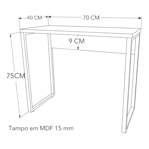 Mesa Escrivaninha Preta Industrial 70 CM Home Office Escritorio Quarto Estudo