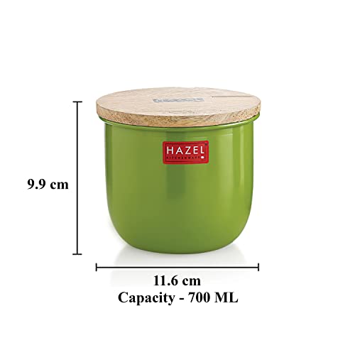Image of HAZEL Airtight Container for Kitchen | Tea Coffee Sugar Containers |Food Grade Storage Box For Kitchen with Wooden Lid, Set of 4, 700 ML, Green