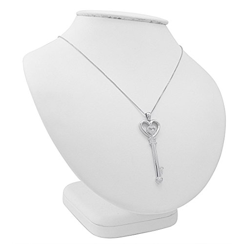 Amanda Rose Collectoin Diamond Key to Her Heart Pendant Necklace for Women in Sterling Silver on an 18" Box Chain| Real Diamonds in Sterling Silver3
