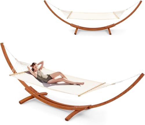 ECOTOUGE 13 FT Hammock with Stand Heavy Duty Hammock Stand 2 Person Heavy Large Hammock Bed for Porch Patio Balcony Garden Backyard Load 550lbs 550LBS White-Yellow