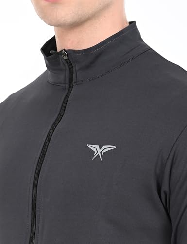 Image of HALFSPACE Men's Lycra Jacket - Lightweight Stretchable Sports & Gym Jacket with Zipper Pockets - Full Sleeve Activewear for Casual & Running