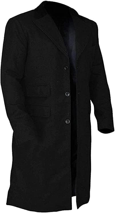 Men's New Black Black Woolen Long Trench Winter Coat Jacket3