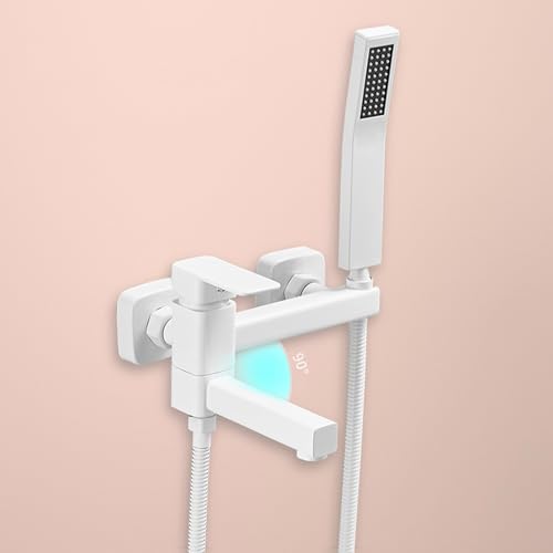 Robinet mélangeur de douche mural blanc anti-choc à bec orientable - 5