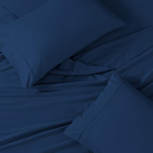 Image of LANE LINEN 100% Organic Cotton Bedsheet for Double Bed Queen - Estate Blue | GOTS Certified, Percale Weave, 90x100 inches, Soft & Breathable, Machine Washable, Includes 2 Pillow Covers