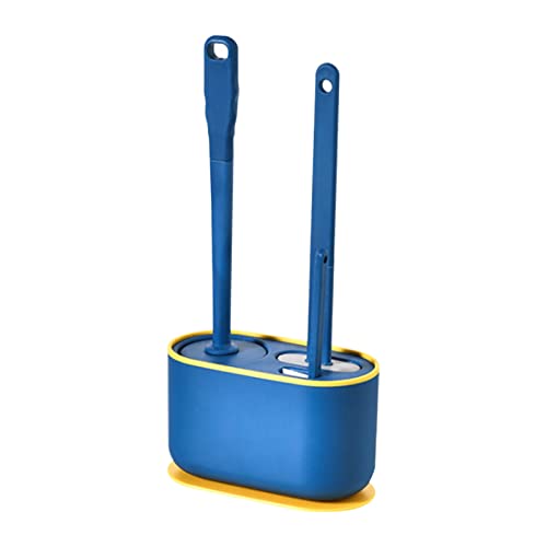 Image of Toilet Brush Set, Bathroom Accessories, Toilet Bowl Cleaners, Deep Cleansing Multifunctional Hanging Toilet Brush Set for Bathroom(Bule)