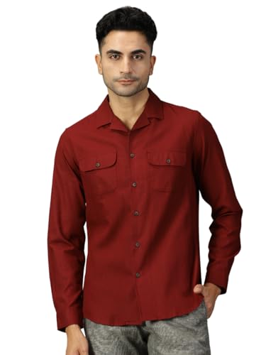 Image of Thomas Scott Men's | Solid | Full Sleeve | Regular Fit | 100% Cotton | Double Flap Pocket | Spread Collar | Casual Shirt