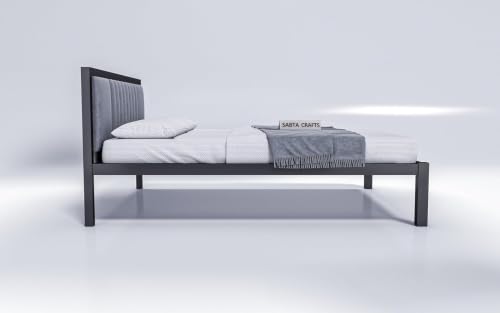 Image of Craft Modern Upholstered Queen Size Bed for Bedroom | Metal Double Bed | Platform Cot Bed with Upholstery Premium Fabric | 6.5 x 5 Ft | Grey, Assembly-DIY