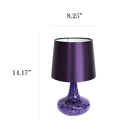 Simple Designs Lt3039-Prp 14.17” Contemporary Mosaic Tiled Glass Genie Standard Table Lamp With Matching Fabric Shade For Home Décor, Bedroom, Living Room, Foyer, Office, Purple #TOP1