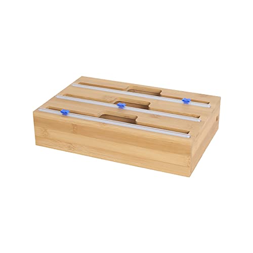 GOHHK Dispensador lámina bambú con Cortador dispensador Envoltura película Adhesiva Madera con Cortador Deslizante Caja Almacenamiento lámina conservación del Cortador película Adhesiva Ajustable Cover