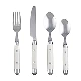 Cambridge Silverware Set, Jubilee White 16-Piece Flatware Set, Service for 4, 18/0 Stainless Steel, Silver Mirror Finish Beige Handles, Knives Spoons and Forks set, Dishwasher Safe, (Beige, 16 Pieces)