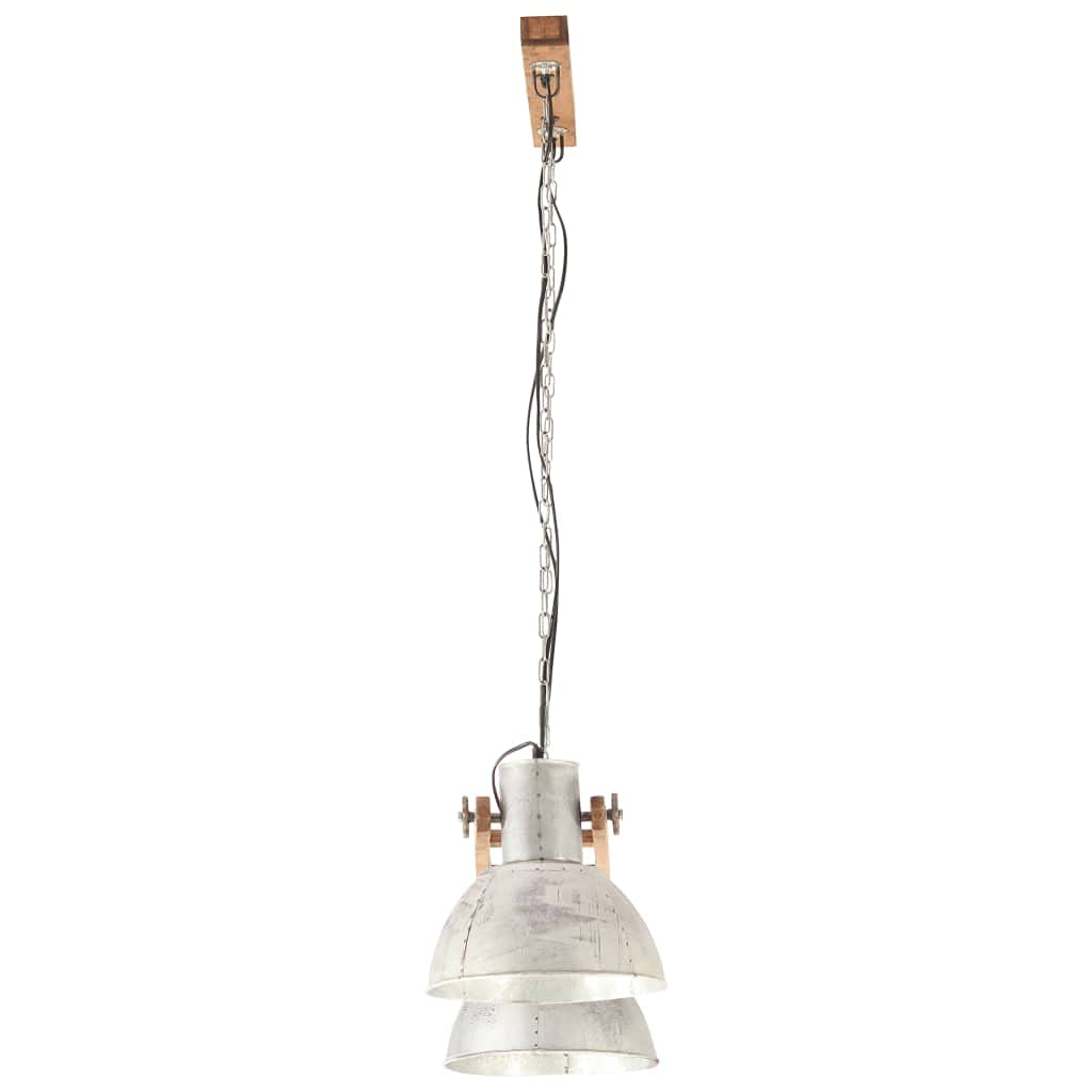 VidaXL Hängelampe Industriestil – Pendelleuchte 101 Cm, E27, 25W Max., Eisen & Mangoholz, Silber