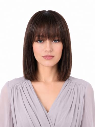 ManeMajesty 15 Inch Straight Wigs Human Hair with Bangs Natural Color