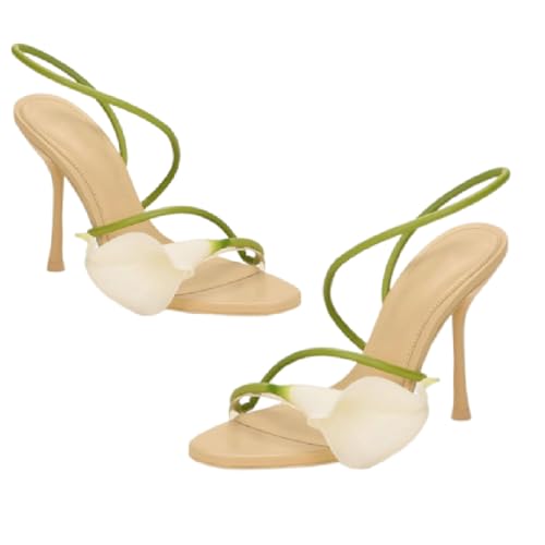 Calla Lily Heels for Women, Elegant Floral Strappy Sandals, Wedding Party Shoes, Comfort Block Heel Ankle Strap Summer Bridal Dress Pumps