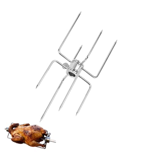 WUWENY Doppel-Fleischklammer Für Grillspieß Rotisserie Mit Vier-Backen-Design Grillgabel Für 12mm Sechskant 8mm 10mm Vierkant Spießstangen Hähnchengrill Zubehör Mit Feststellschraube Für Gasgrill