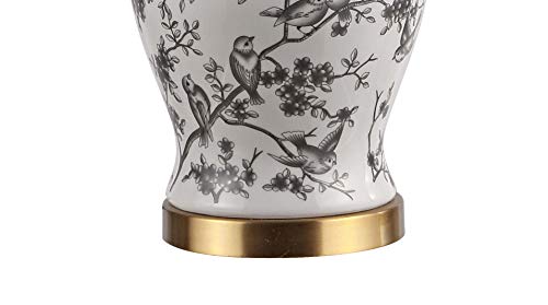 Image of JONATHAN Y 22 inch Gray /White Ceramic Table Lamp, French Country Chinoiserie Ginger Jar LED Bedside Lamp for Living Room Bedroom, White Linen Shade (JYL3005C)