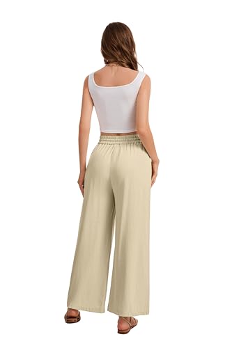 Image of KICZOY Women Flowy Pants Drawstring Waist Wide Leg Palazzo Beach Pants Loose Fit with Pockets