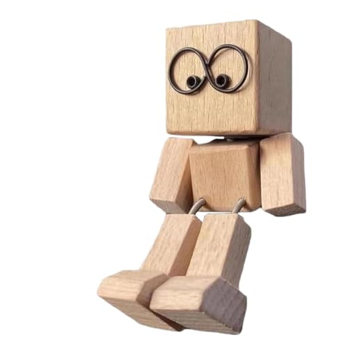 DXPETA Shaking Wooden Man Figurine, Handmade Wooden Man with Glasses, Fun Car Dashboard Decor for Travel, Commutes & Home, Charming Little wooden Figure That Sways