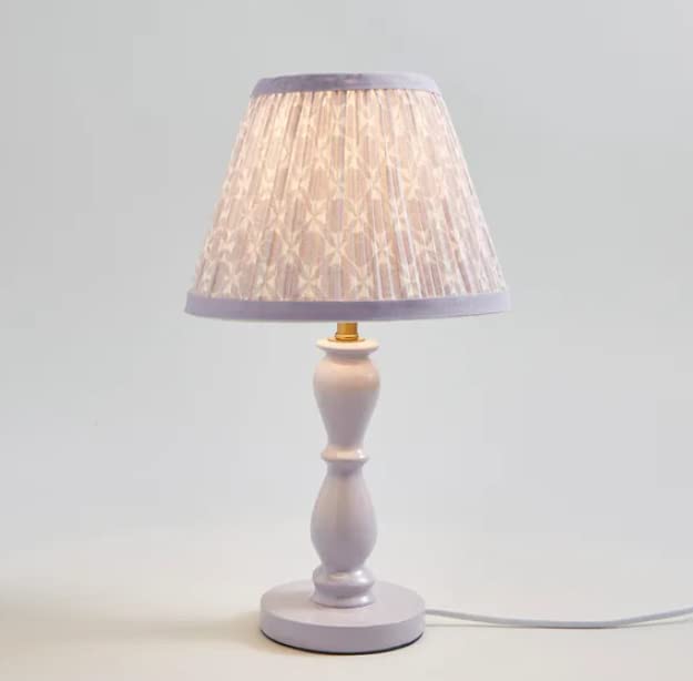 Bloomingtons Direct Bedside Candlestick Table Lamp with Pleated Fabric Lampshade, Main Operated Purple Table Lamp for Living Room