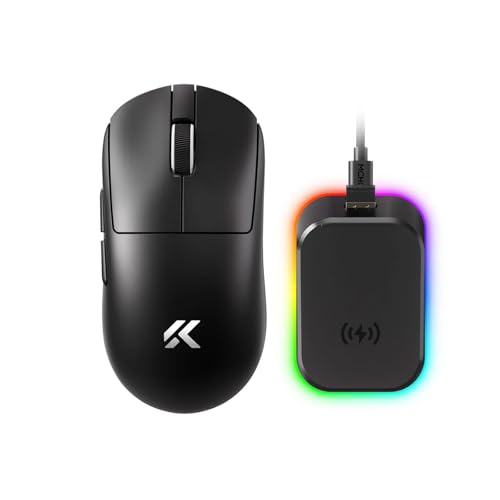MCHOSE A7 V2 Ultra+ Souris de jeu sans fil avec station de charge magnétique, connexion trimode, 59 g, capteur PAW3950 TI 42K DPI, double interrogation filaire/sans fil 8K – Noir
