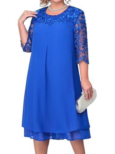 Quystetes Vestido de con Bordado Floral y 1/2 para Invitada de Boda, Talla Grande, para Mujer. Azul 5XL
