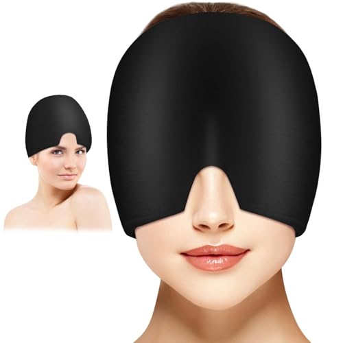 Image of Headache Relief Cap Gel Wrap for Head and Eye Coverage, Stretchable Fabric Head Wrap with V Shape Nose Design for Hot and Cold Use