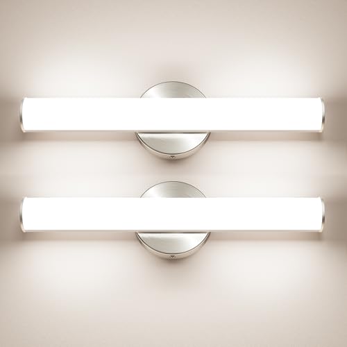 OOWOLF 2 Pack LED Vanity Light Bar for Bathroom, Dimmable Bathroom Light Fixtures 17.3inch 12W 1200LM Over Mirror Lighting Fixture Wall Sconce Modern Vanity Lighting 4000K Brushed Nickel