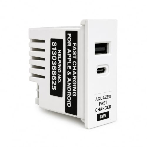 Image of USB Charger Socket Modular Roma Model Super Fast Charger Dual Port USB and Type C 25 Watt for Switch Board QC PD 3.0 for All Android and Apple Devices (Roma Model 25 watt 1 pcs)