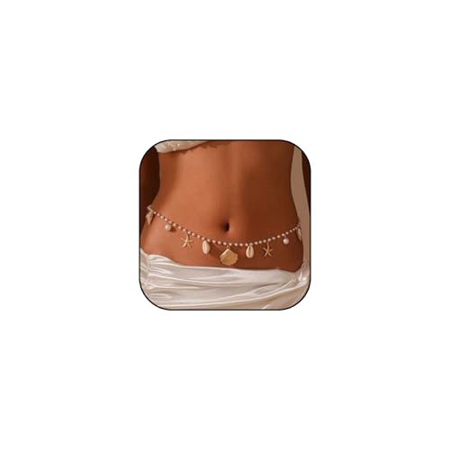 Gold Starfish Seashell Waist Chain Belt for Women Boho Mermaid Pearl Body Chain Summer Beach Vacation Bikini Jewelry Accessories (Pearl Chain)